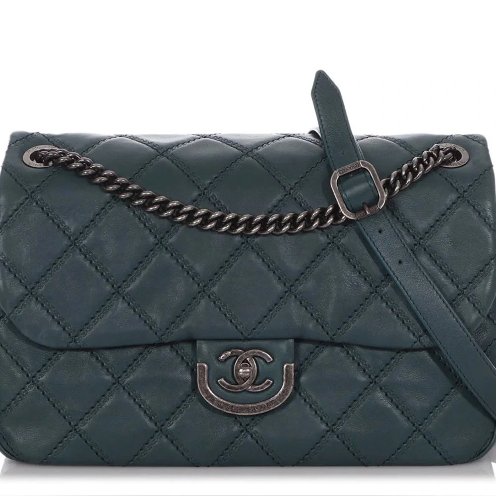 CHANEL Dark Green Quilted Shoulder Bag